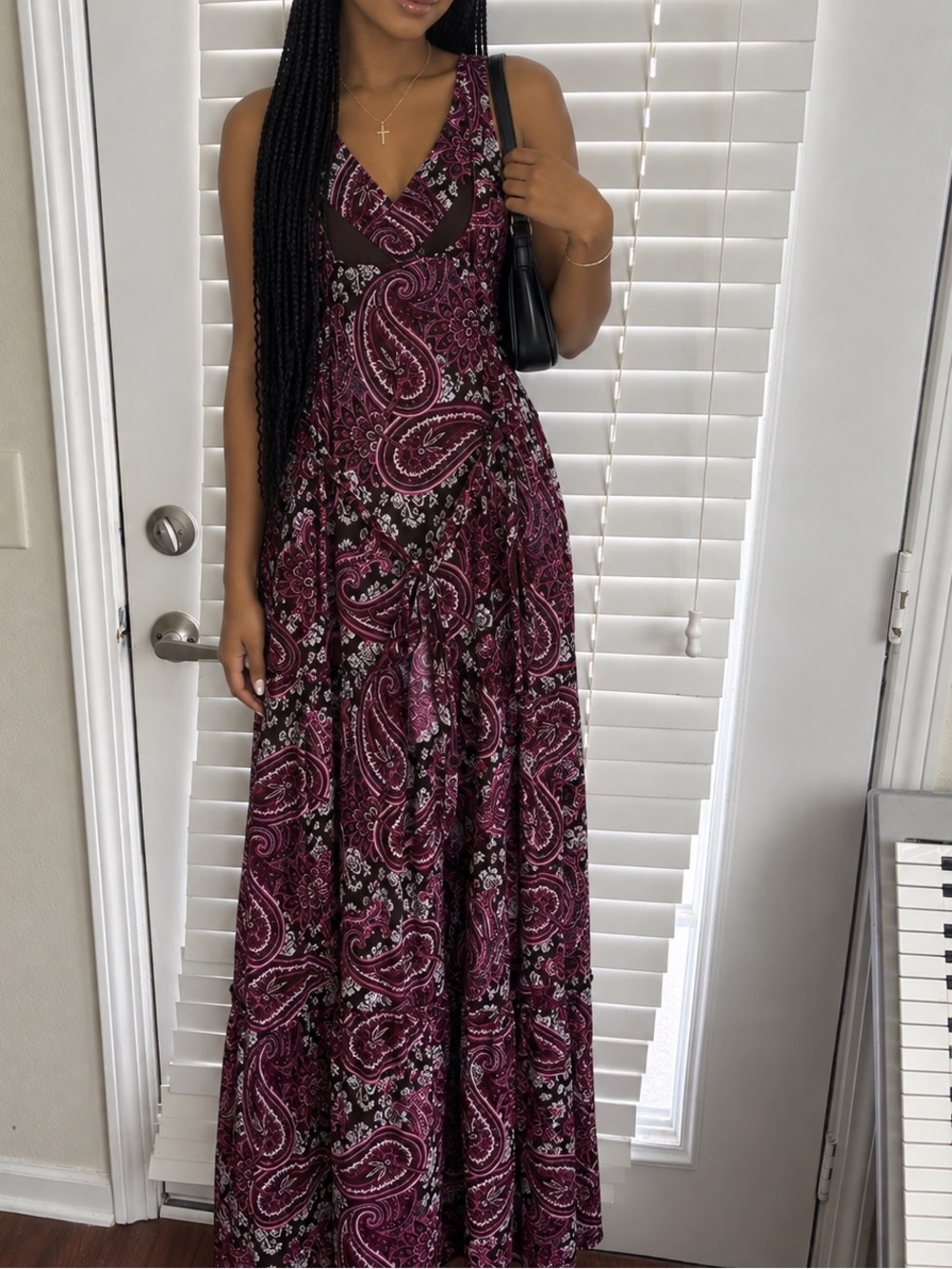 Beginning Boutique Burgundy Paisley Maxi Dress